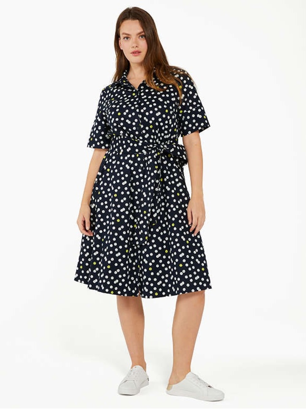 kate spade New York Chic Navy Tennis Toss Polka Dot Midi Shirtdress Size XL